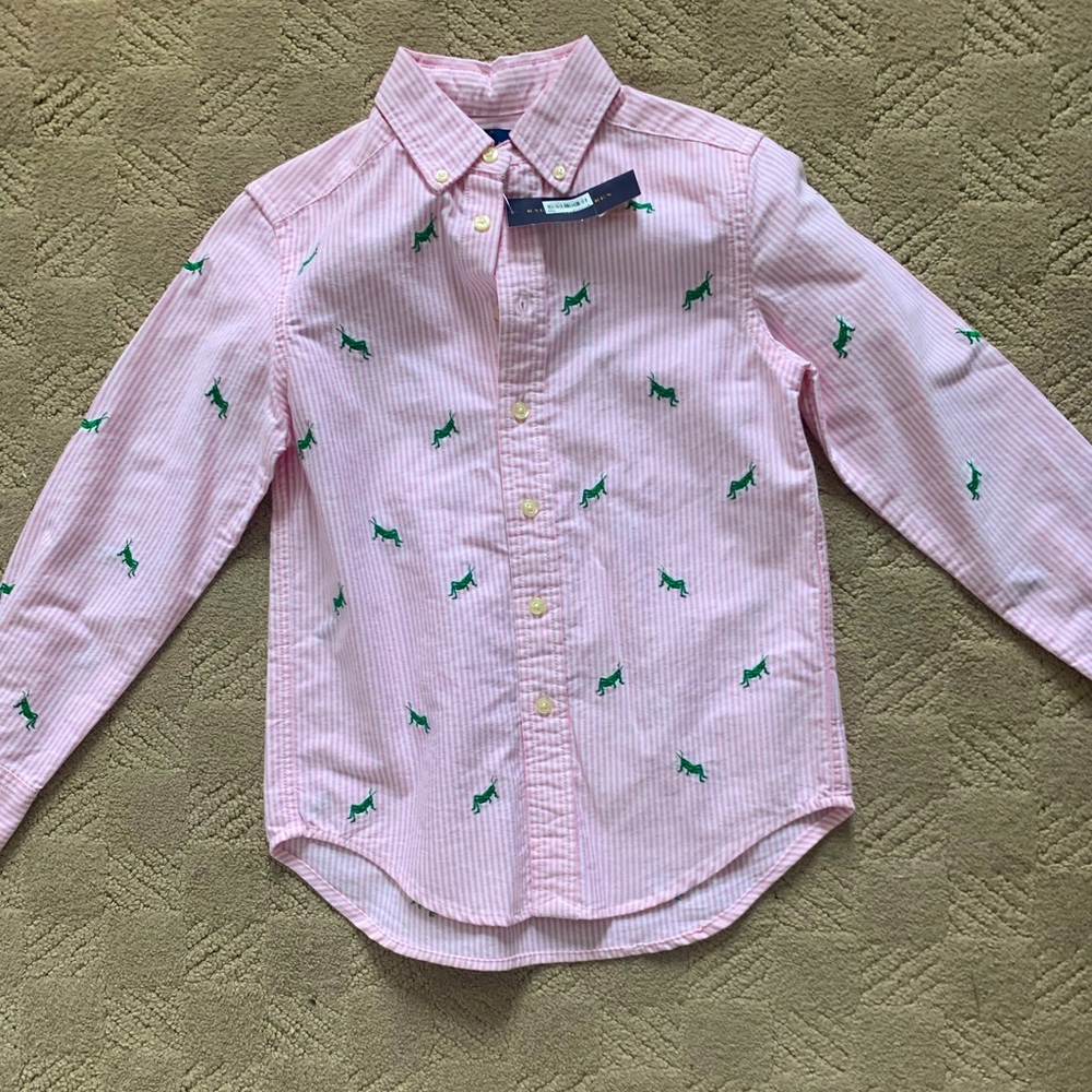 Boys Ralph Lauren Pink Button Down Shirt with Embroidered Crickets
